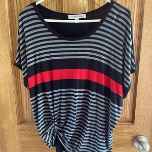 Karen Kane Medium Black Gray and Red Stripe Top